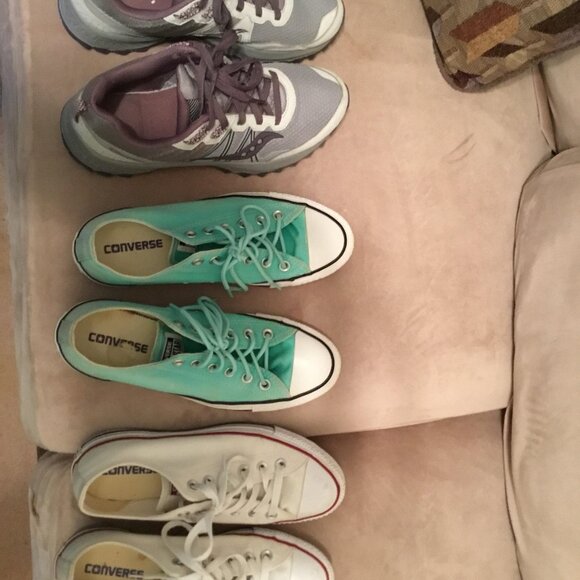 3 pairs ladies size 9 shoes.  Two Converse, one pair Saucony - Picture 1 of 2